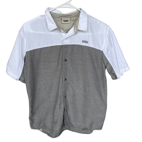 Vans Shirt Youth Boys Extra Large XL Gray White Button Up Short Sleeve Skater - Picture 1 of 11